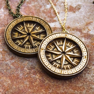 Compass Rose Wooden Explorer's Necklace