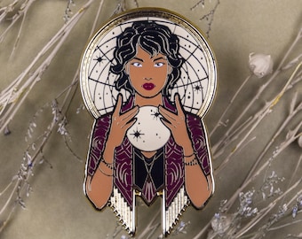 Art Deco Crystal Ball Witch Enamel Pin