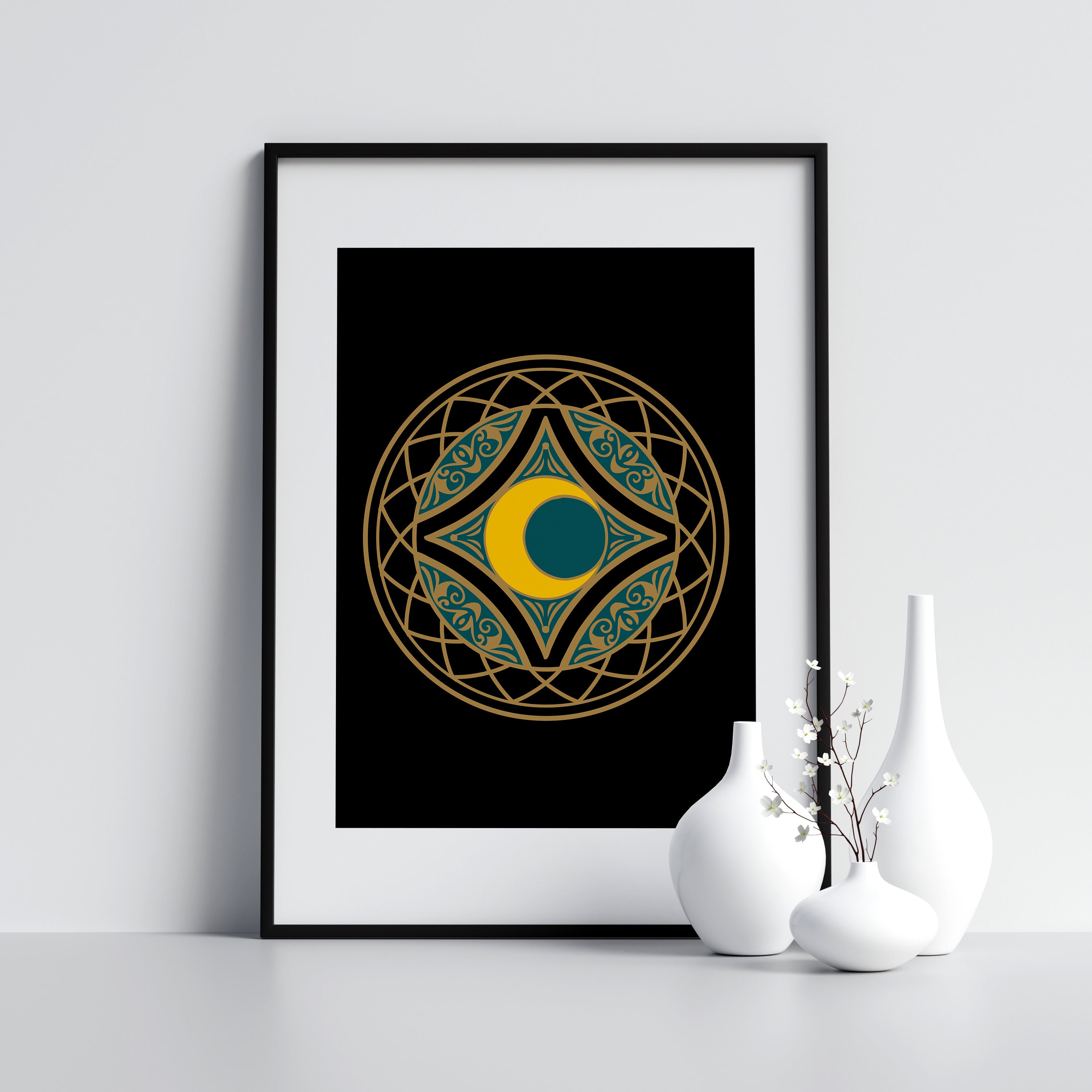 Art Deco gele maan Wall Art Print - Etsy België, image size:3000x3000