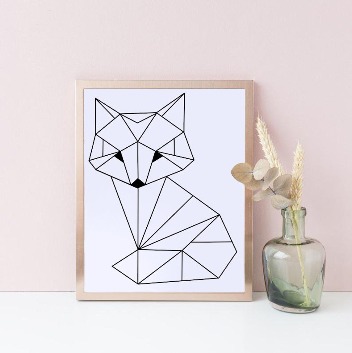 Fox Vector Geometric Animal Print Black and White Wall Art | Etsy