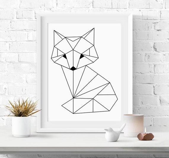 Fox Vector Geometric Animal Print Black and White Wall Art | Etsy