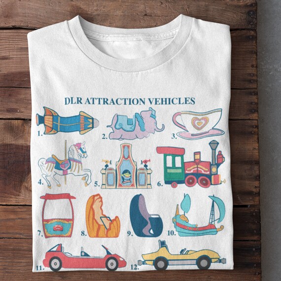 ☆Disneyland限定☆DLR アトラクション柄Tシャツ DLR Attraction Vehicles T-shirt - Etsy