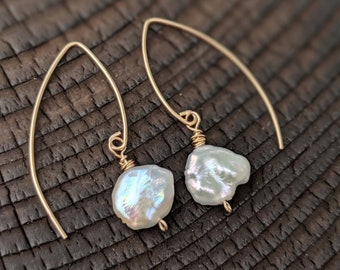 Keshi Pearl Drop Pendientes 14k GOLD relleno V Wire