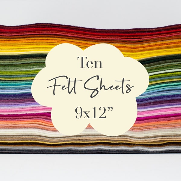 Ten 9x12 Felt Sheets, Felt sheets for crafting, Rainbow felt, Choose your color