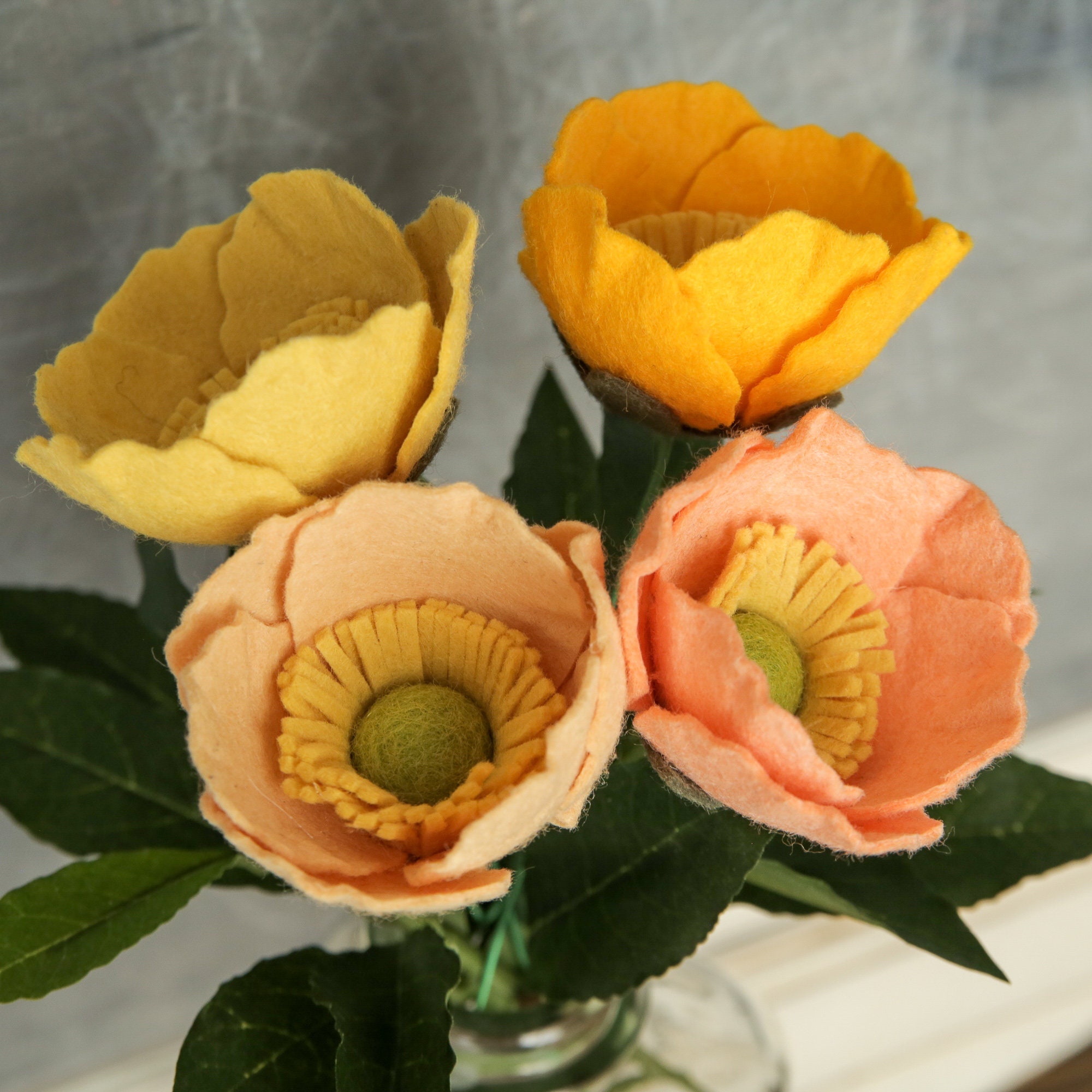 Felt Poppy Flower Stem Felt Flowers Wedding Bouquet Create Etsy