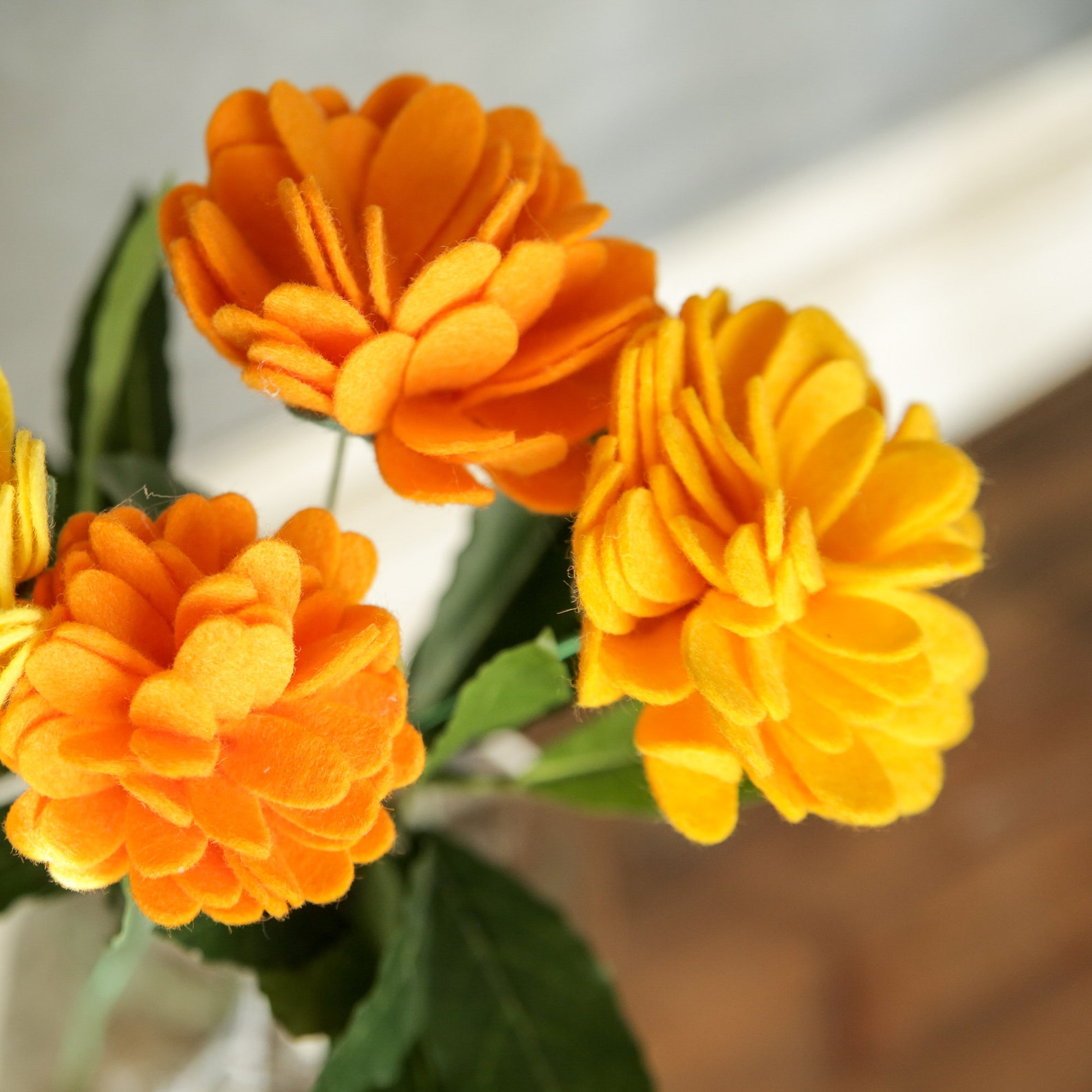 Felt Marigold Flower Stem Felt Flowers Wedding Bouquet Etsy