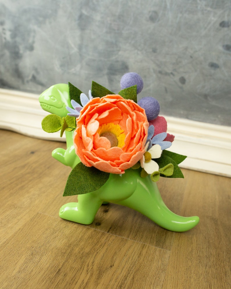 Dinosaur Vase Arrangement Felt Flowers Gift Felt Flower | Etsy