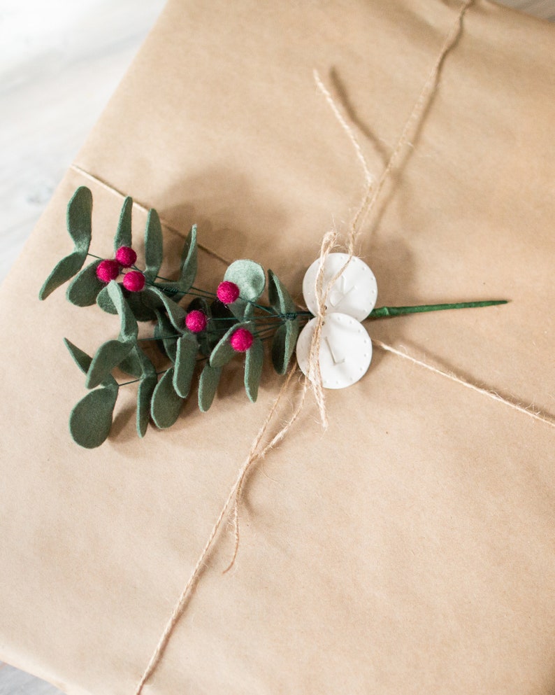 Felt Gift Accents Flower Stem Eucalyptus Gift Wrap Holiday Etsy
