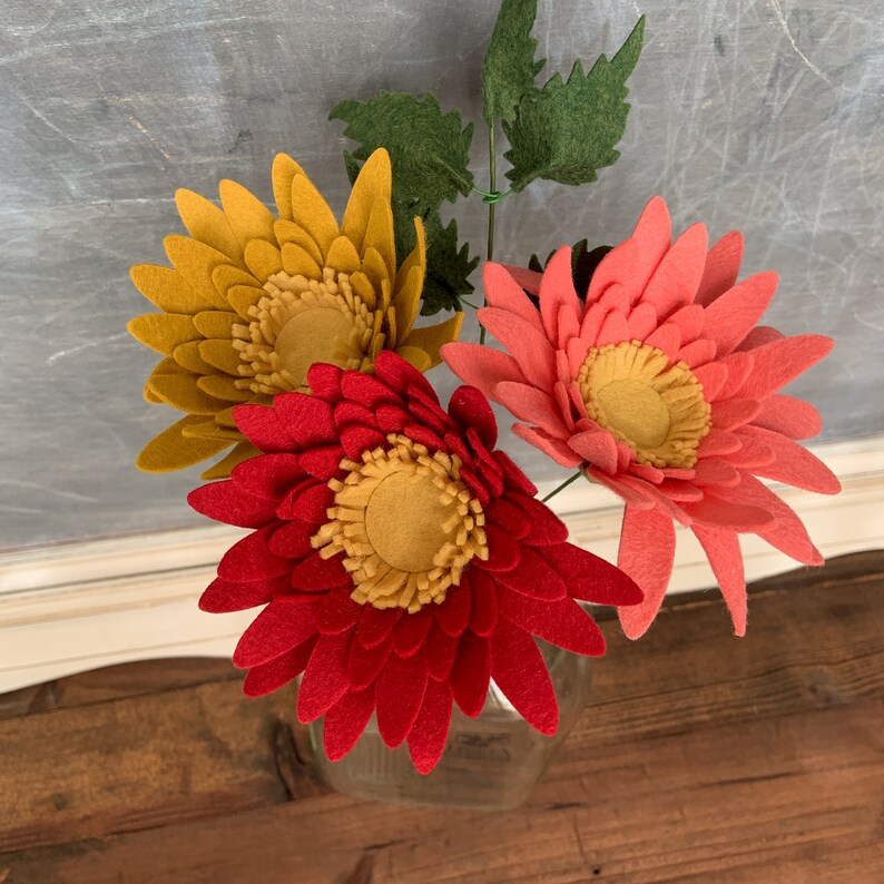Felt Gerber Daisy Flower Stem Felt Flower Wedding Bouquet Etsy