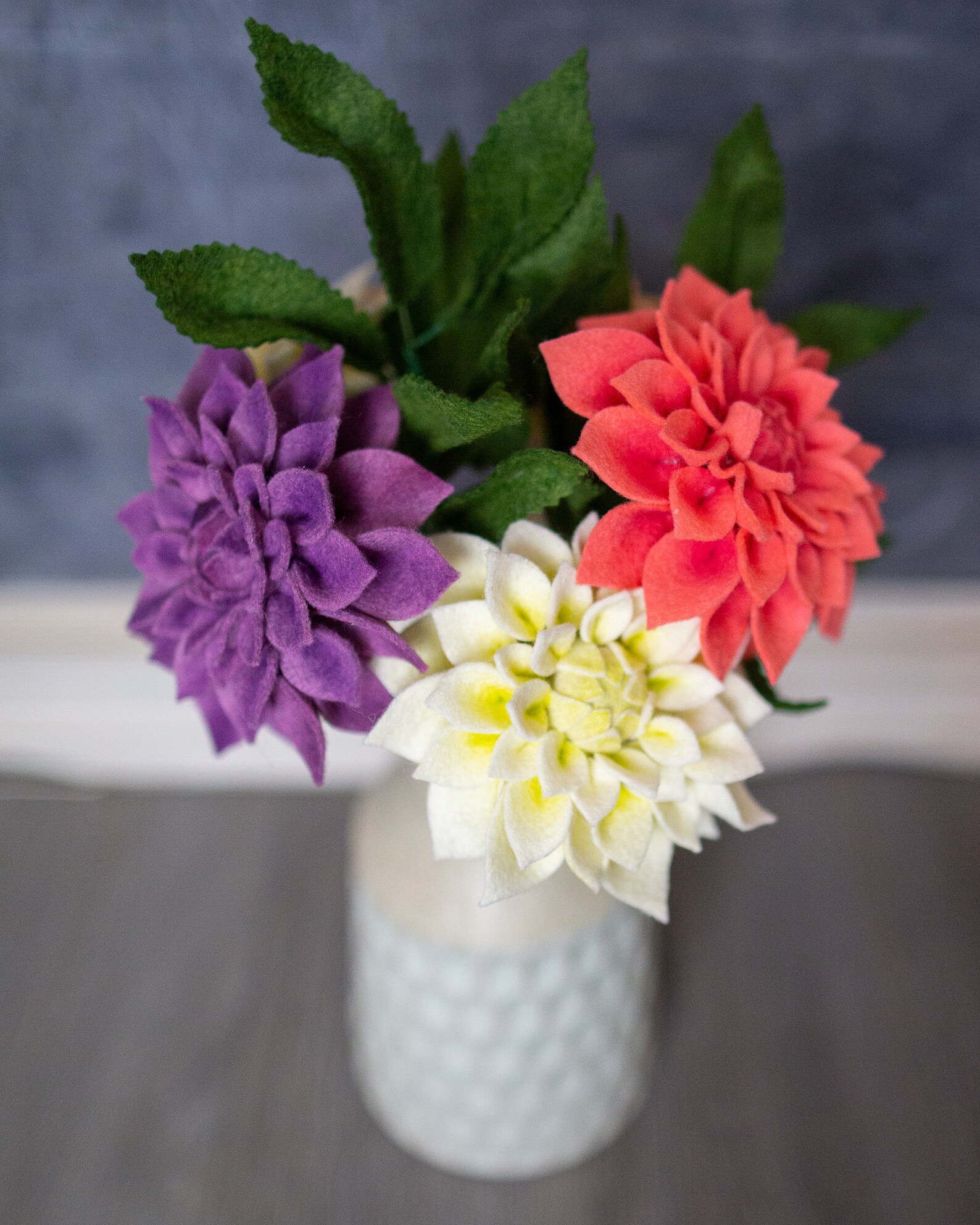 Felt Dahlia Flower Stem Felt Flower Wedding Bouquet Create Etsy