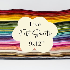 Rainbow Felt Sheets: 9x12 Wool Blend Felt for Crafting - Set of 5