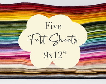 Rainbow Felt Sheets: 9x12 Wool Blend Felt for Crafting - Set of 5