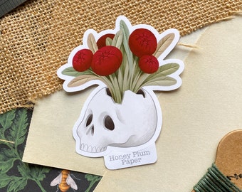 Floral Skull Sticker ~ Planner / Journal Sticker ~ illustration / drawing / fall / autumn / Halloween / Soft Goth / HoneyPlumPaper