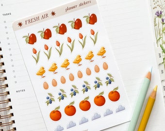 Fresh Air Planner Sticker Sheet ~ farm / Spring / Summer / Cottage / Easter ~ illustration / painting / drawing ~ Honey Plum Paper