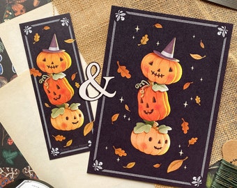 BUNDLE Pumpkin Print & Bookmark ~ Spooky Halloween Art ~ cosy / Autumn / Fall / illustration / painting / drawing  ~ HoneyPlumPaper