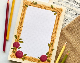 Elegantly Framed Notepad ~ A5, Yellow ~ To Do / Notes / Lists / Classic / Grid / Floral ~ Organisational Stationery + Gift ~ HoneyPlumPaper