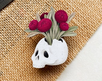 Floral Skull Pin ~ Eco Friendly Gift / Cute Accessory / Halloween Jewellery / Fall Autumn / Goth / Vintage / Twee ~ Honey Plum Paper