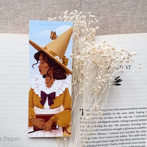 Springtime Witch Bookmark Double Sided Cottagecore Art illustration / painting / drawing HoneyPlumPaper image 1