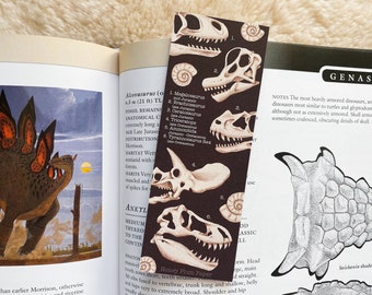 Fossil Bookmark ~ Double Sided Dinosaur Art ~ illustration / painting / drawing  ~ HoneyPlumPaper