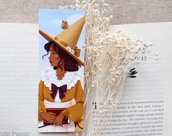 Springtime Witch Bookmark ~ Double Sided Cottagecore Art ~ illustration / painting / drawing  ~ HoneyPlumPaper