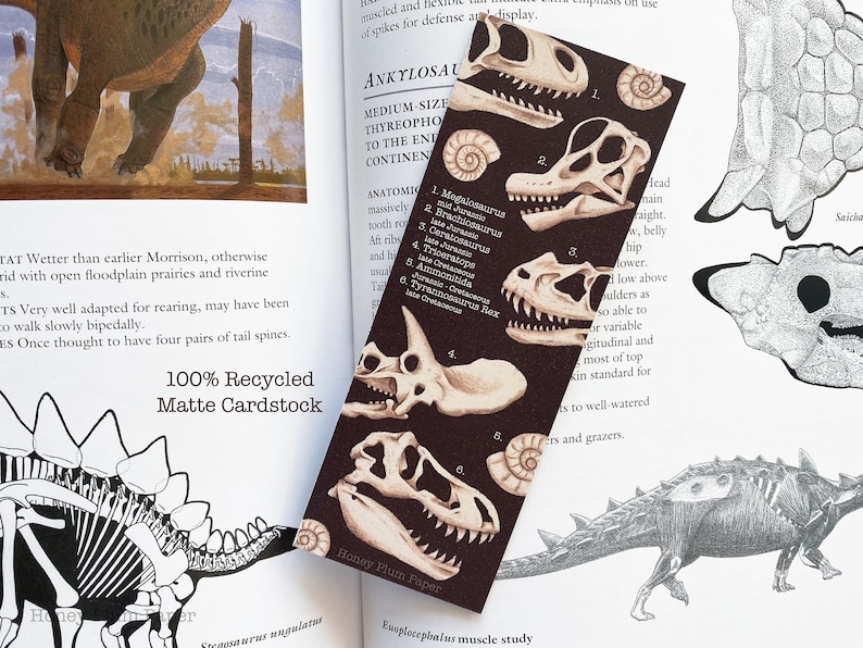 Fossil Bookmark Double Sided Dinosaur Art illustration / painting / drawing HoneyPlumPaper image 3