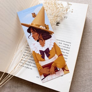 Springtime Witch Bookmark Double Sided Cottagecore Art illustration / painting / drawing HoneyPlumPaper image 4
