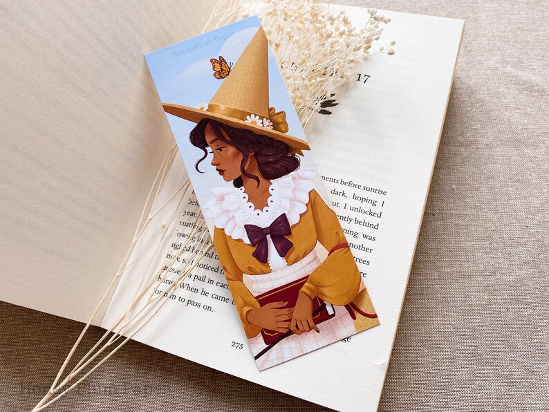 Springtime Witch Bookmark Double Sided Cottagecore Art illustration / painting / drawing HoneyPlumPaper image 4