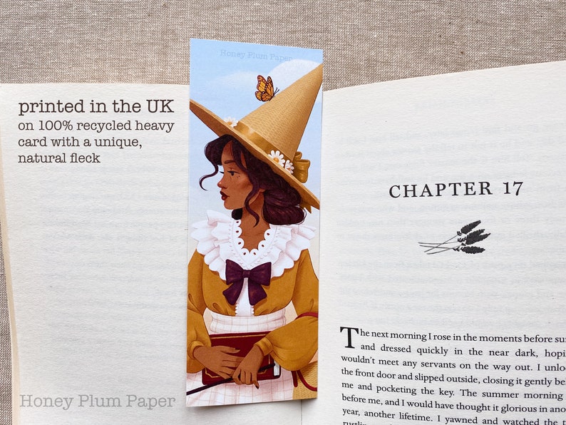 Springtime Witch Bookmark Double Sided Cottagecore Art illustration / painting / drawing HoneyPlumPaper image 3