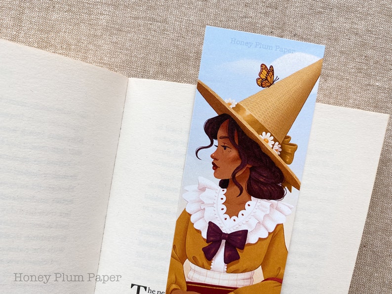 Springtime Witch Bookmark Double Sided Cottagecore Art illustration / painting / drawing HoneyPlumPaper image 5
