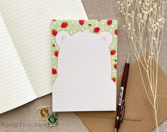 Strawberry Bear Pad ~ A6 Notepad ~ Lined / Notes / Lists ~ Organisational Stationery + Gift