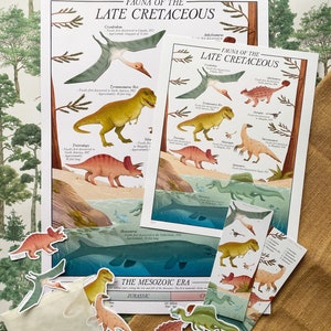 Late Cretaceous Bookmark Double Sided Dinosaur Art T-Rex, Triceratops, Spinosaurus illustration / painting / drawing HoneyPlumPaper image 5