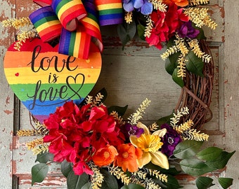 Rainbow Pride Love is Love Door Wreath