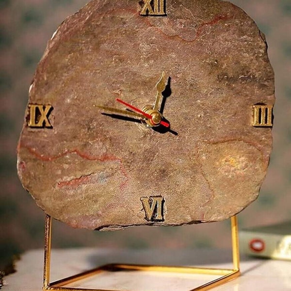 Peacock Slate Desktop Clock for Home Office, Table Clock with Stand, Handcrafted  clock, Shelf Clock, gift for colleague