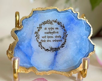 Gayatri mantra with metal stand, puja decor, temple decor, car decor, desktop decor, table decor