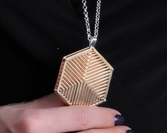 Hexagon Handcut Illusion Medallion / Pendant / Necklace, Sacred Geometry, Geometric Jewelry,