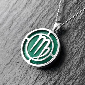 Silver Virgo Sign Necklace with Green Jade Gemstone, Zodiac Jewelry, Virgo Birthday Gift