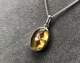 Cognac Honey Topaz Oval Everyday Necklace, Colorful Gemstone, Silver Jewelry