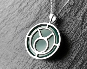 Ketting met sterrenbeeld Stier met groene agaat, dierenriemsieraden, verjaardagscadeau Stier, ketting astrologie