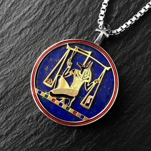 Anubis Necklace, Pendant with Lapis Lazuli Gemstone, The Egyptian God of the Dead and Afterlife, Silver and Gold Jewelry