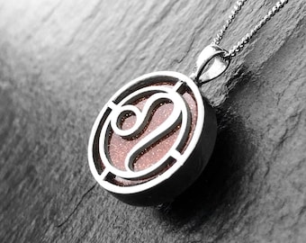 Silver Leo Sign Necklace with Sunstone Gemstone, Zodiac Jewelry, Leo Birthday Gift