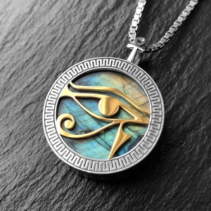 Gold and Silver Eye of Ra Pendant / Necklace with Labradorite Gemstone, Protection necklace, Egyptian Jewelry, Gifts