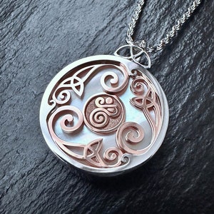 Silver and Rose Gold Air Element Necklace / Pendant with Mother of Pearl Gemstone, Elements, Alchemy Jewelry