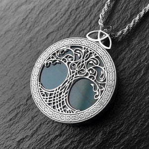 Yggdrasil, Tree of Life Necklace, Pendant with Green Agate Gemstone