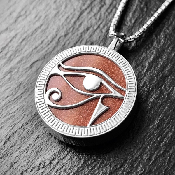 Eye of Ra Egyptian God of Sun Silver Pendant and Necklace with Sun Stone, Egyptian Jewelry, Protection Necklace