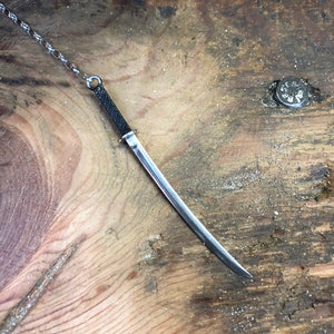 Silver Japanese Katana Sword Necklace, Samurai Warrior Jewelry image 8