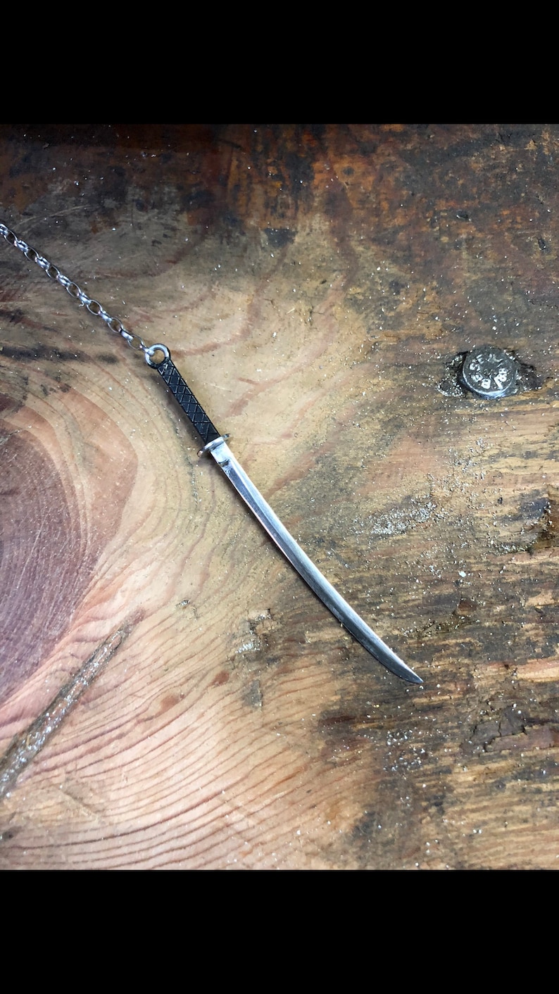 Silver Japanese Katana Sword Necklace, Samurai Warrior Jewelry image 8