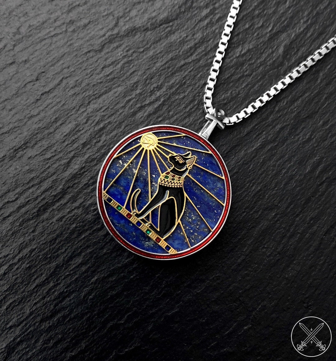Bast / Bastet Necklace, Pendant With Lapis Lazuli Gemstone, the