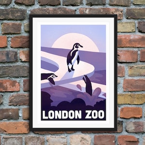 London Zoo Penguins - A3 Poster Print