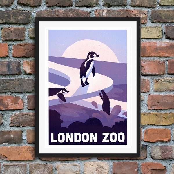 London Zoo Penguins - A3 Poster Print