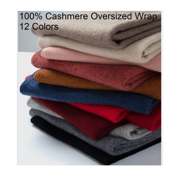 100% Cashmere Knit Wrap Shawl Scarf 200 x 60cm / 79" x 24" Oversized Cashmere Wrap 12 Colors